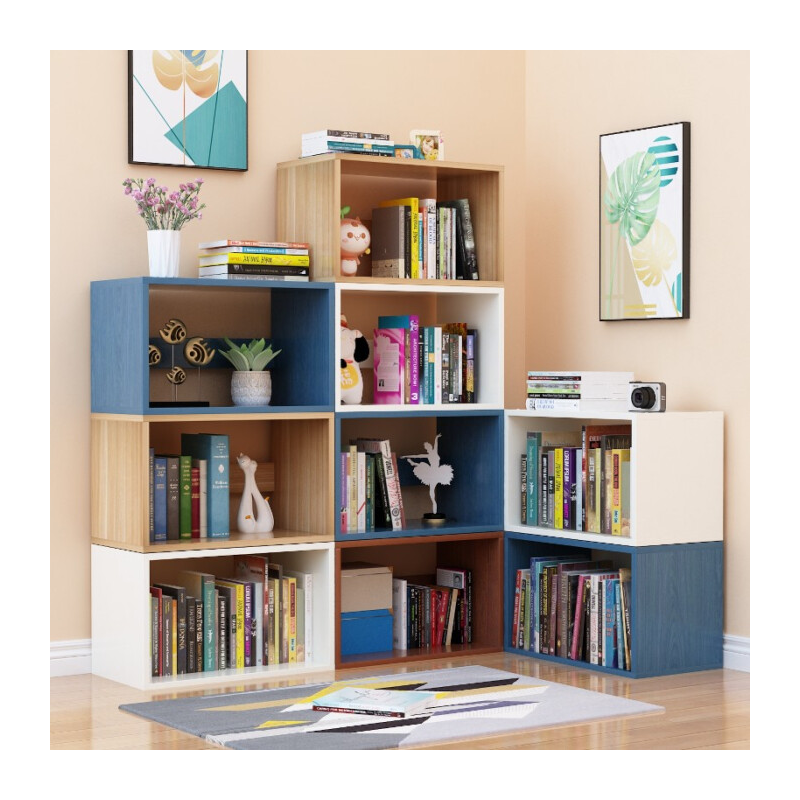 山户家具简约现代落地书架客厅卧室家用学生组合置物架简易书柜省空间 蓝橡木【多颜色搭配组合书柜】