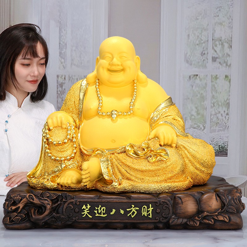 菩萨弥勒佛摆件布袋笑佛像家居客厅玄关供奉店铺招财开业礼品 沙金色