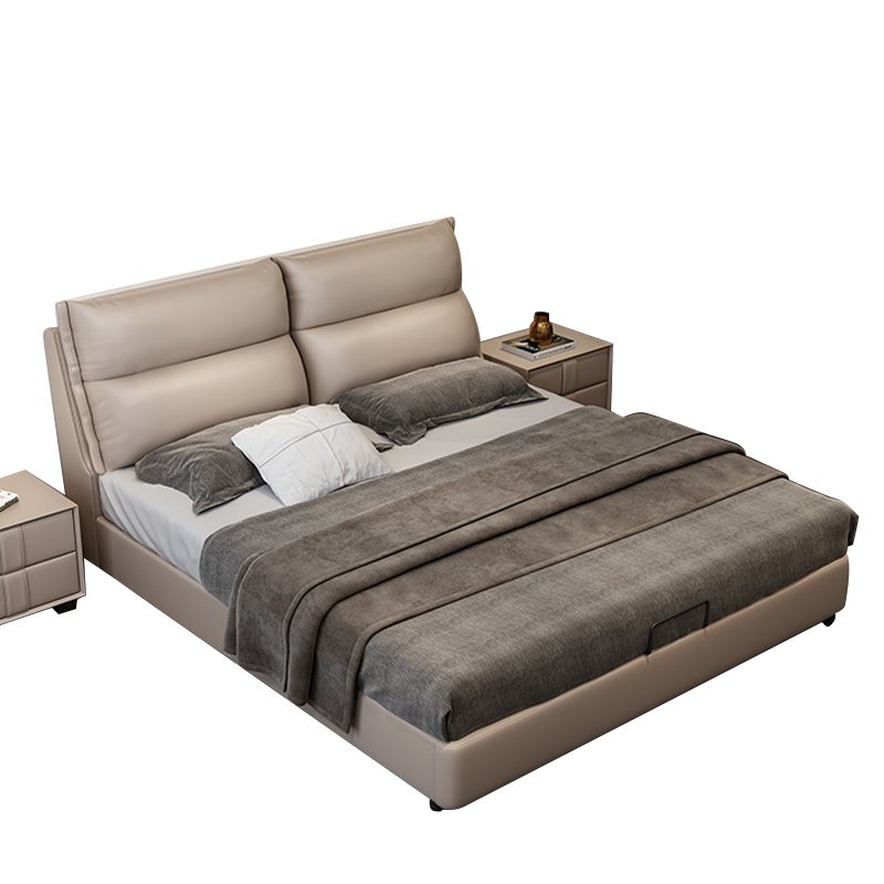 慕斯华庭北欧小户型皮床真皮床简约现代双人床箱体储物软包主卧婚床1.8米 升级版气动单床 1800mm*2000mm