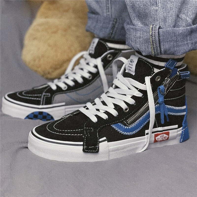 vans范斯中性鞋sk8-hi cap黑蓝拼色解构高帮休闲鞋vn0a3wm15f5 vn0a3