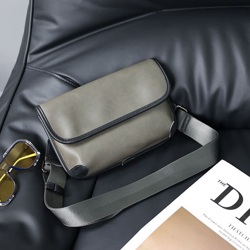 莫声谷虎头包 颜色齐 男女潮流胸包单肩斜挎包小包男 疯马版-灰绿