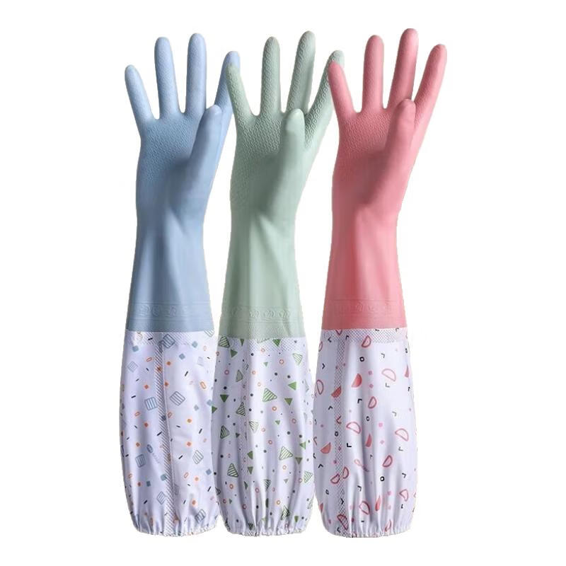 洋臣家庭清洁家务手套厚洗碗手套防水加绒橡胶洗衣服家务劳保手套 2双【均码 加绒束口款颜色随机】