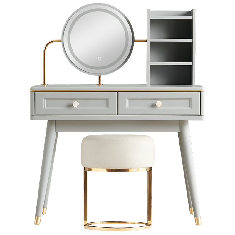 全友家居梳妆台美式轻奢化妆桌三色LED灯妆镜带抽屉抗菌涂层卧室储物柜127201 127201妆台(含妆凳)