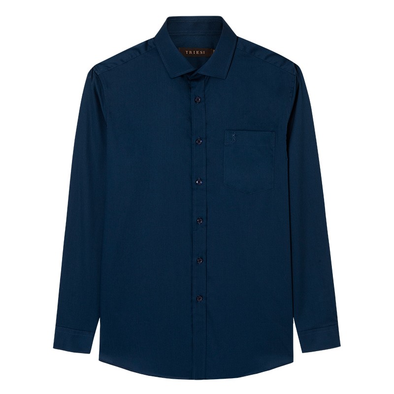 才子（TRIES）【易打理】衬衫男长袖秋易打理商务轻正装长绒棉休闲白色衬衣 黑蓝色 XL 40(175/92A)