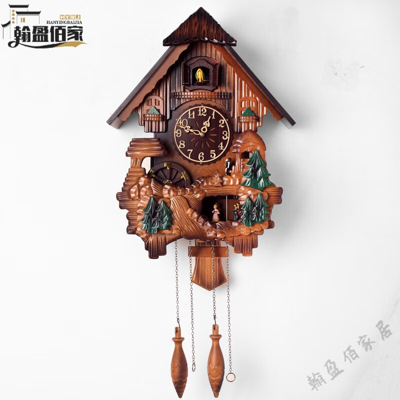 德国品质布谷鸟挂钟德国黑森林音乐咕咕 创意时尚客厅石英钟表报 518木盘阿拉伯数字 20英寸