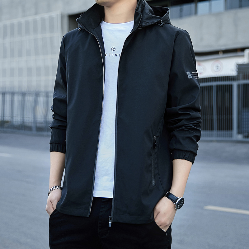 男士外套春季新款韩版潮流青少年帅气夹克男装 黑色 M