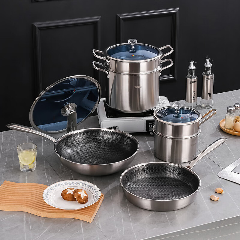 戴姆勒 三叉戟316不锈钢炒锅 汤锅煎锅奶锅套组不粘锅明火电磁炉通用