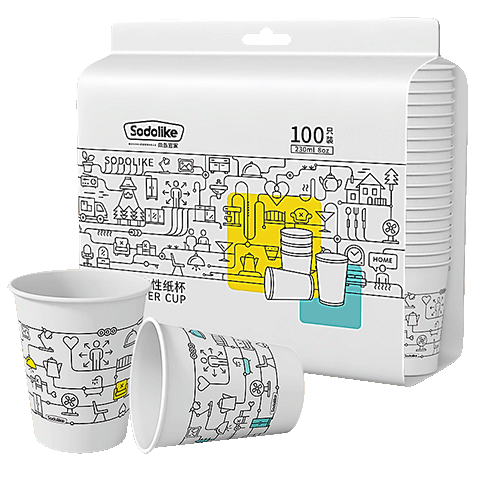 Sodolike尚岛 一次性杯子纸杯100只装8盎司230ml办公商务聚会家用加厚咖啡