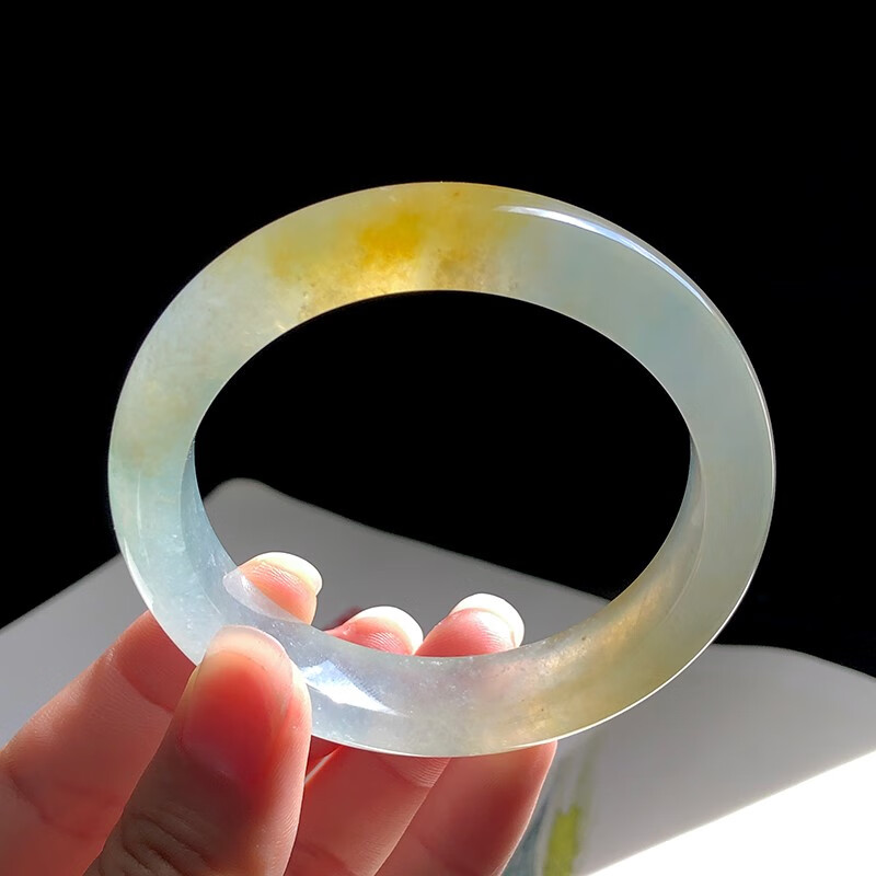 kerla黄翡冰种翡翠手镯缅甸黄玉水润送礼贵妃冰糯种鸡油黄镯子 53号