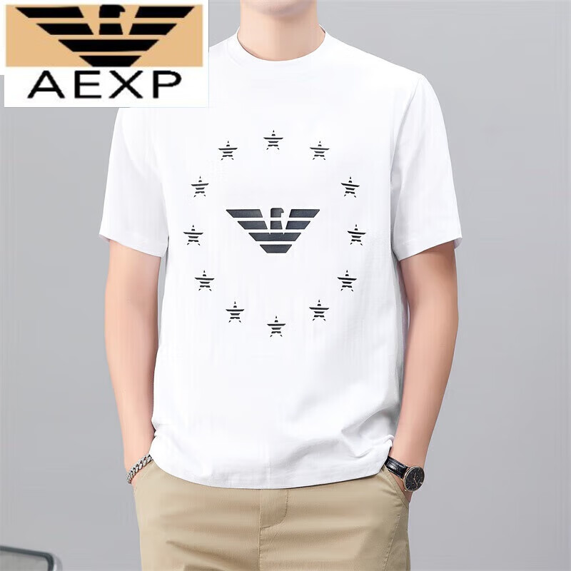AEXP阿玛EA7XP尼短袖T恤男2024新款男士透气清凉夏季免烫圆领短袖印花 白色 XL [建议:150至165斤]
