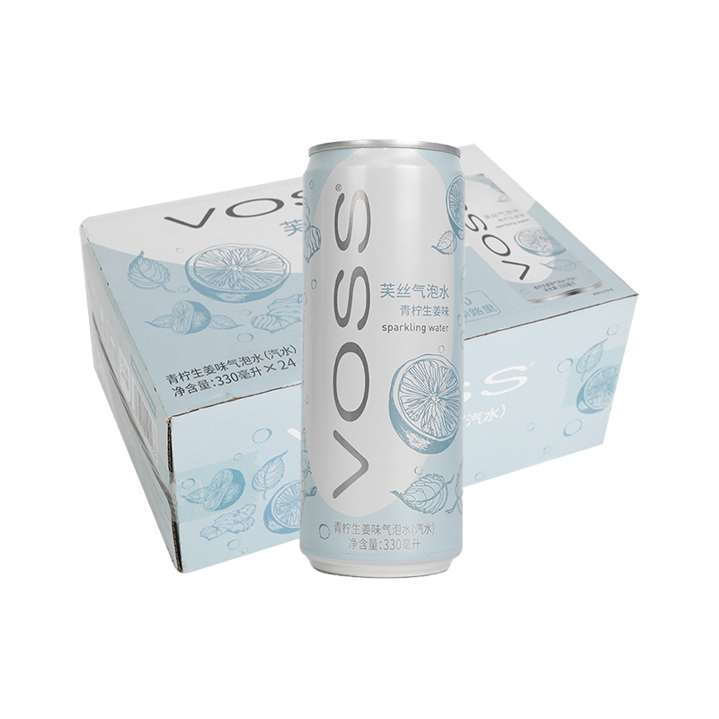 芙丝(voss)饮用天然泉水(深层自流)气泡水 330ml*24罐【青柠生姜味】