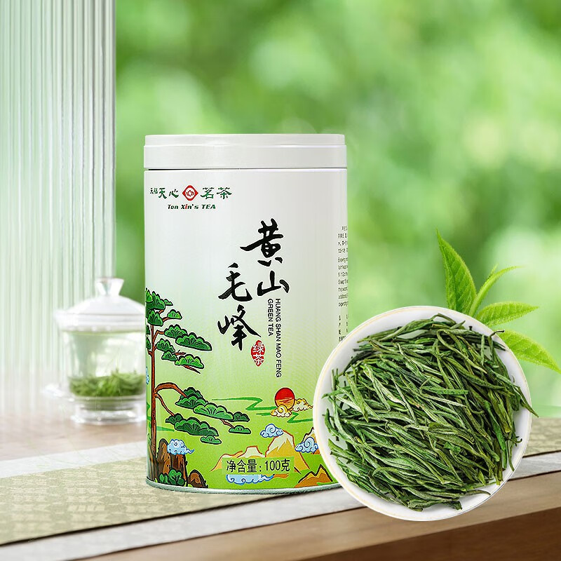 天福茗茶（TenFu’s TEA）绿茶新茶 黄山毛峰茶叶 罐装100克