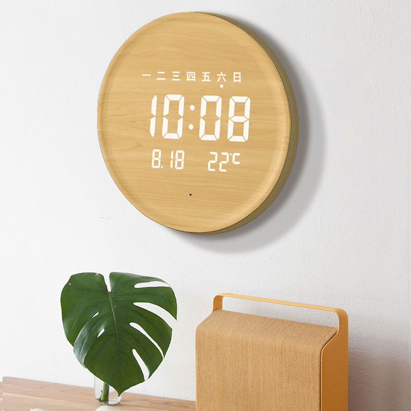 摩门（Momen）挂钟12英寸LED夜光电子钟表挂墙 客厅时尚创意时钟北欧蓄电挂表