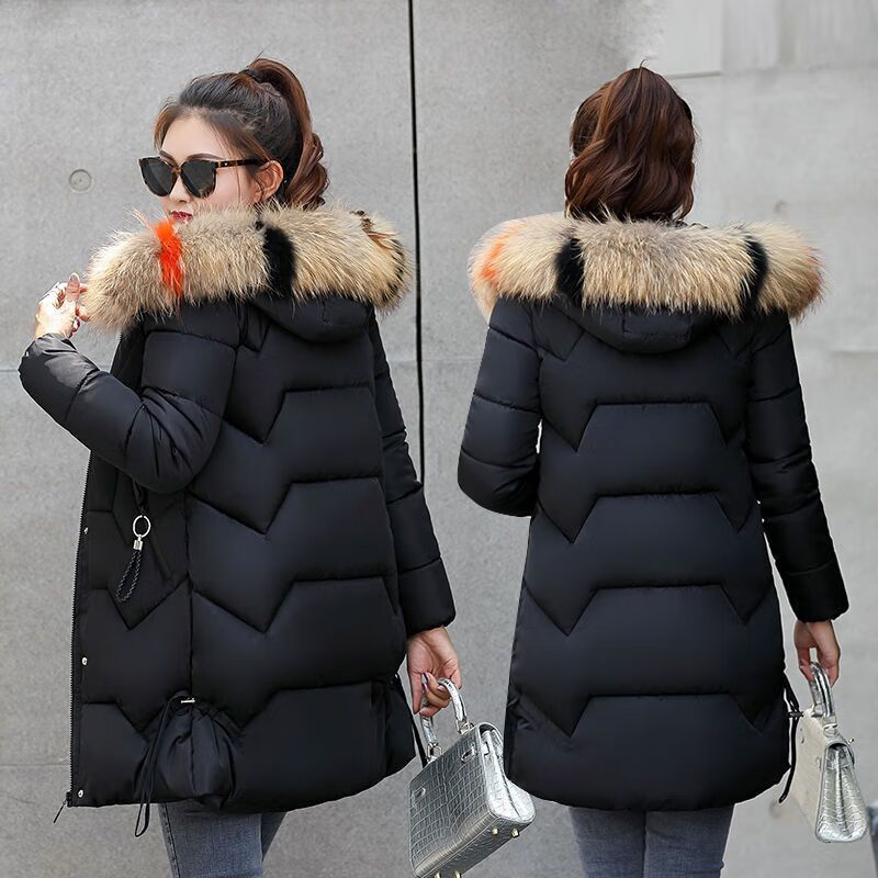 仕凡一带毛领棉服女式秋冬天穿的中长款显瘦冬季新款棉衣女中长款大毛