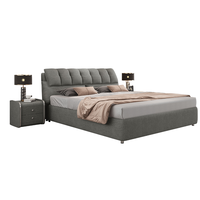 艾森雅 可拆洗布艺床双人床现代简约卧室主卧床 床+天然乳胶圆网弹簧床垫+床头柜*1 普通版1.8*2.0米