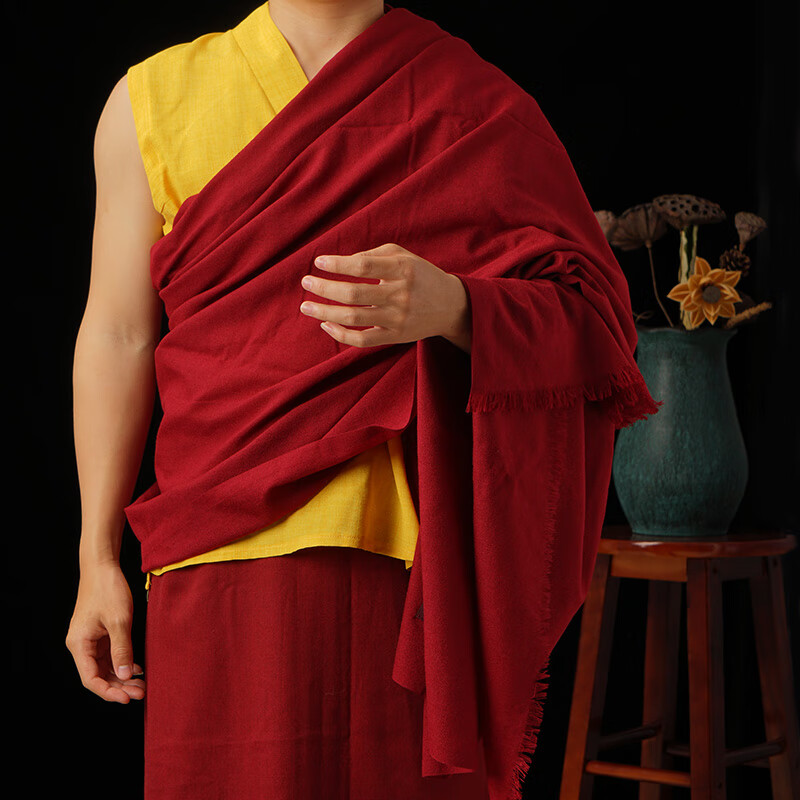 喇嘛服装和尚袈裟僧服西藏藏族披肩藏传居士服上师披风 藏红色(羊毛