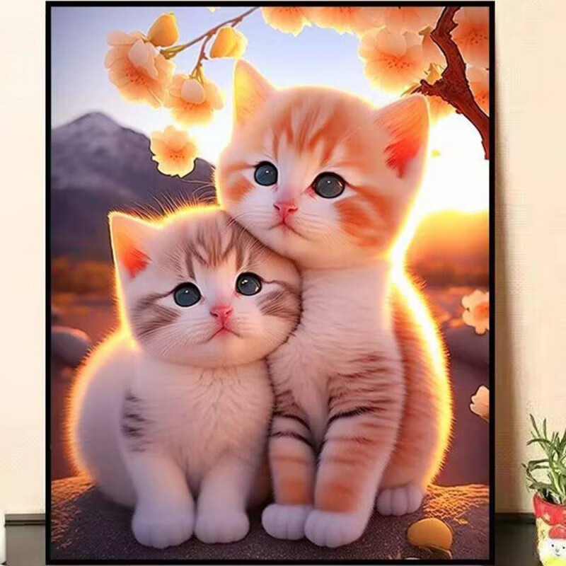 言象钻石画2023新款满钻卡通可爱猫咪动物手工贴钻带框十字绣卧室餐厅