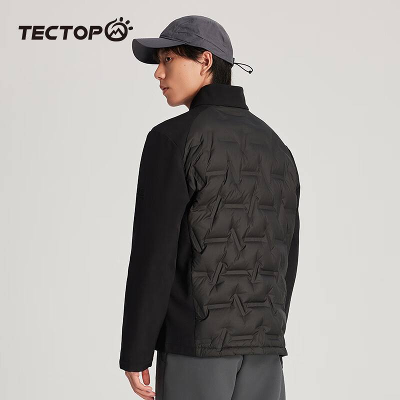 探拓(TECTOP)户外轻薄羽绒服男女2024秋冬新款鸭绒保暖防风防钻绒连帽夹克外套 男款云墨黑 S