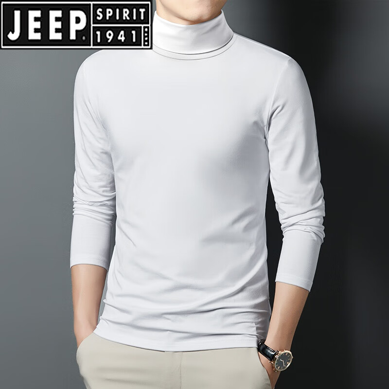 jeep吉普品牌男装 秋冬高领长袖t恤莫代尔男棉质内搭打底衫纯色秋衣