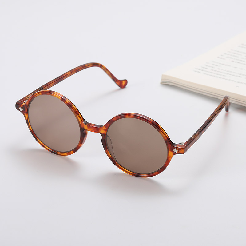 眼镜圆形复古古典男石头镜圆片镜片太阳镜板材框 花纹镜框 浅茶色镜片