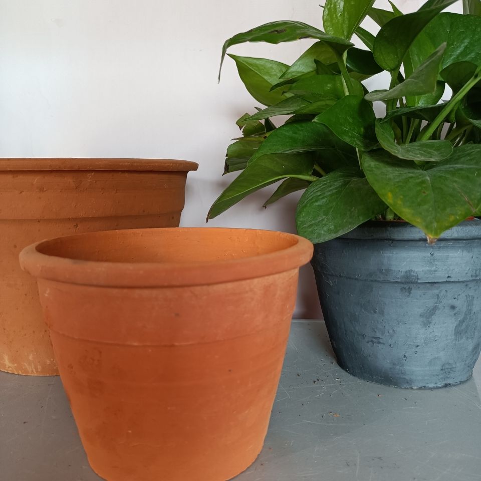 麦桑荷老式泥瓦盆透气耐用 陶土素烧黑陶红陶陶瓷多肉小花盆 口径19