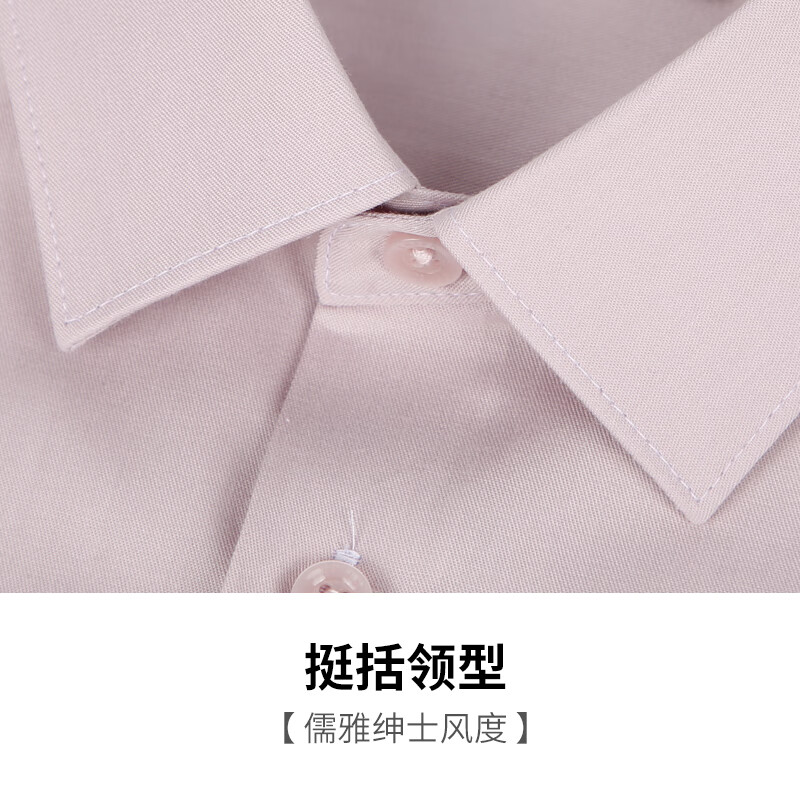 才子（TRIES）莫代尔长袖衬衫春秋款男士正衬休闲轻商务衬衣纯色职业装透气 粉红色 XL 40(175/92A)