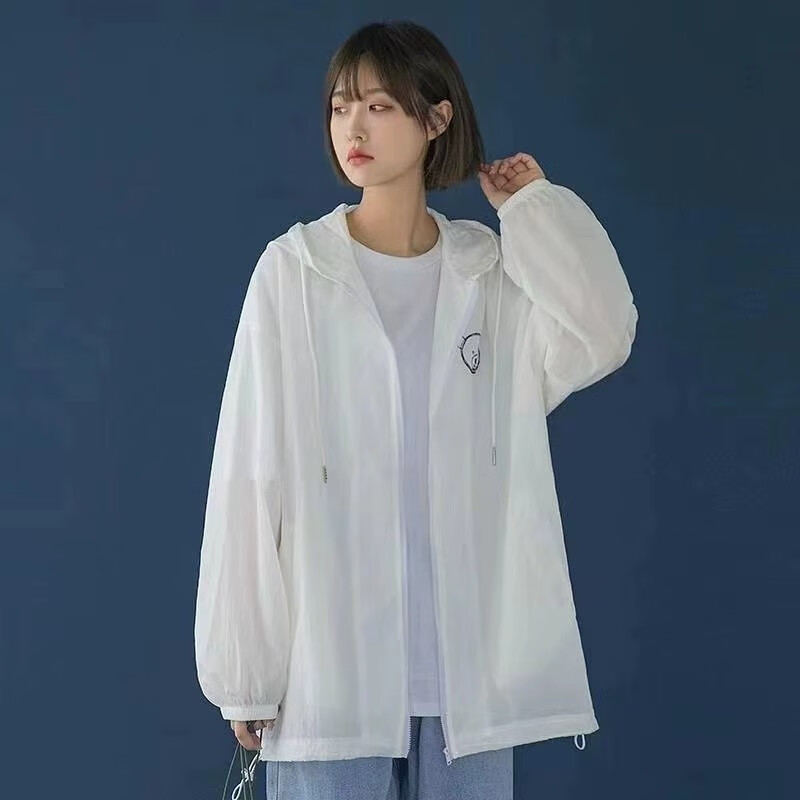 妤淳青少女初中高中生夏季外套显瘦大学生穿薄款冰丝白色衣女新款宽松