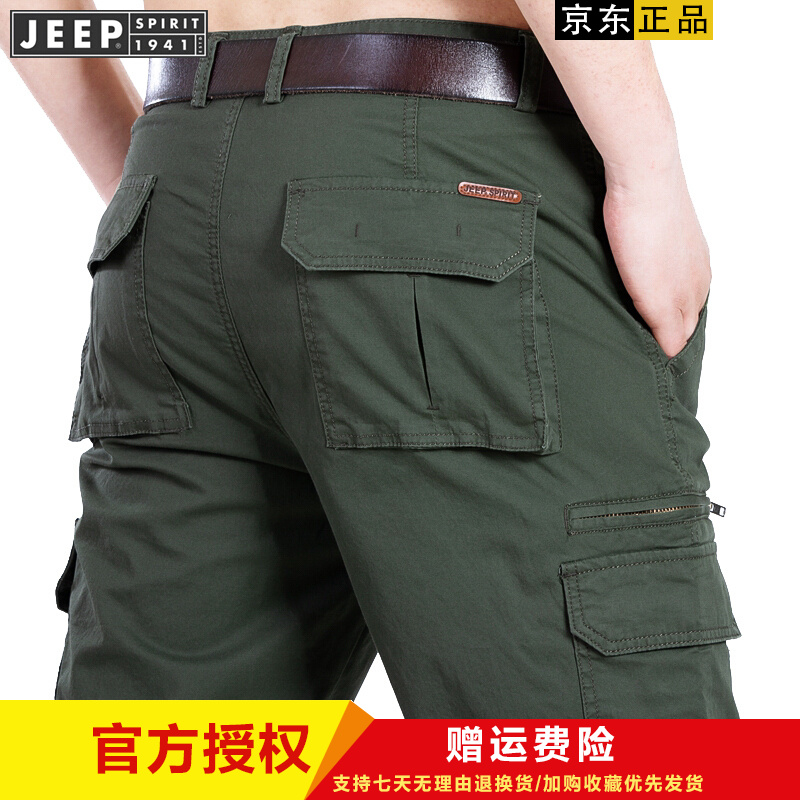 吉普(JEEP)工装裤男士新品舒适透气宽松多口袋休闲裤 军绿色  9923 42码=3尺2