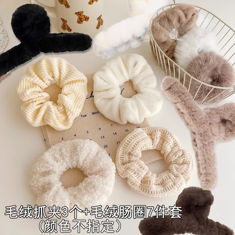 玖维娅发绳毛绒发圈新款圣诞百搭扎头发橡皮筋成人儿童丸子头头绳发饰品 JFQ94暖冬时尚10件套