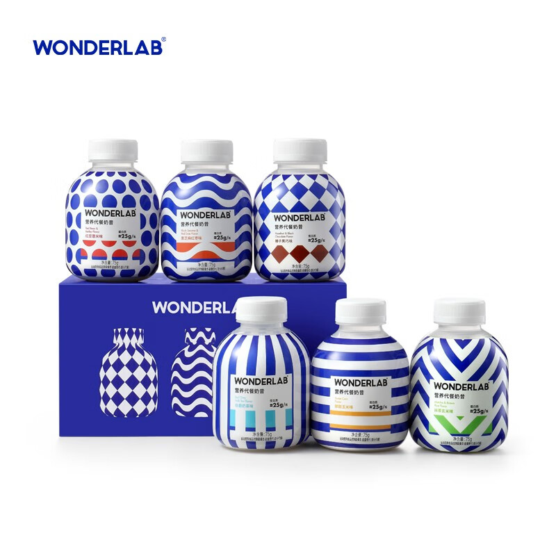 WonderLab 小胖瓶升级款嚼嚼代餐奶昔 营养代餐粉75g*6瓶