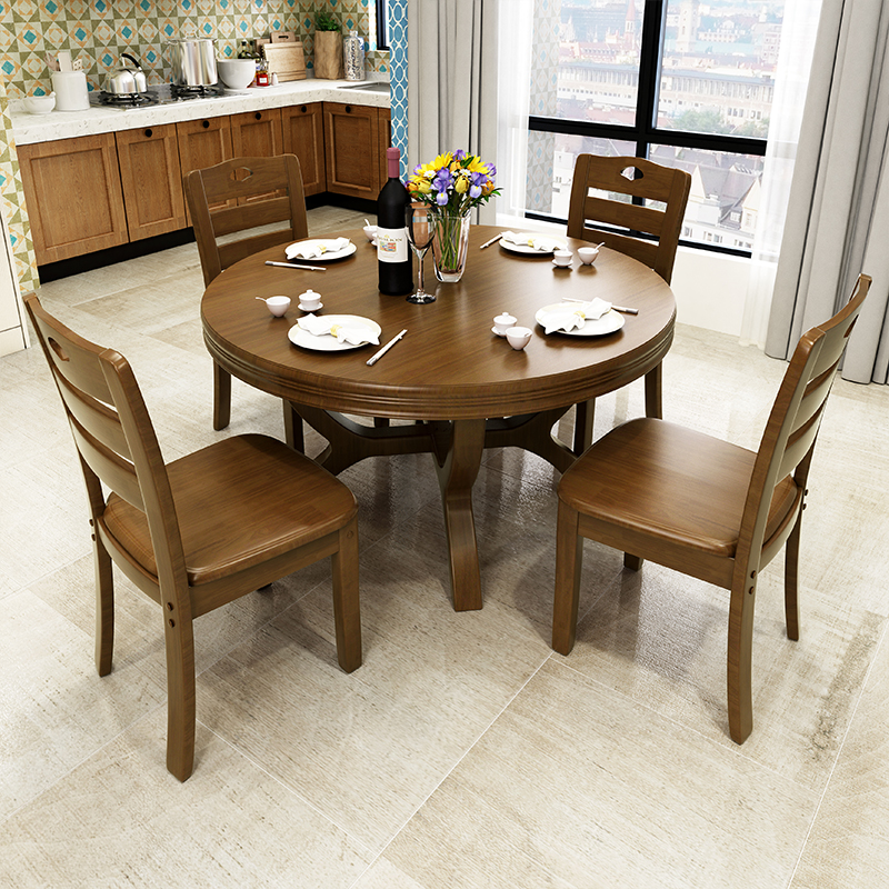 高端实木餐桌椅组合圆形餐桌家用10人吃饭桌子饭店餐馆橡木大圆桌 1.