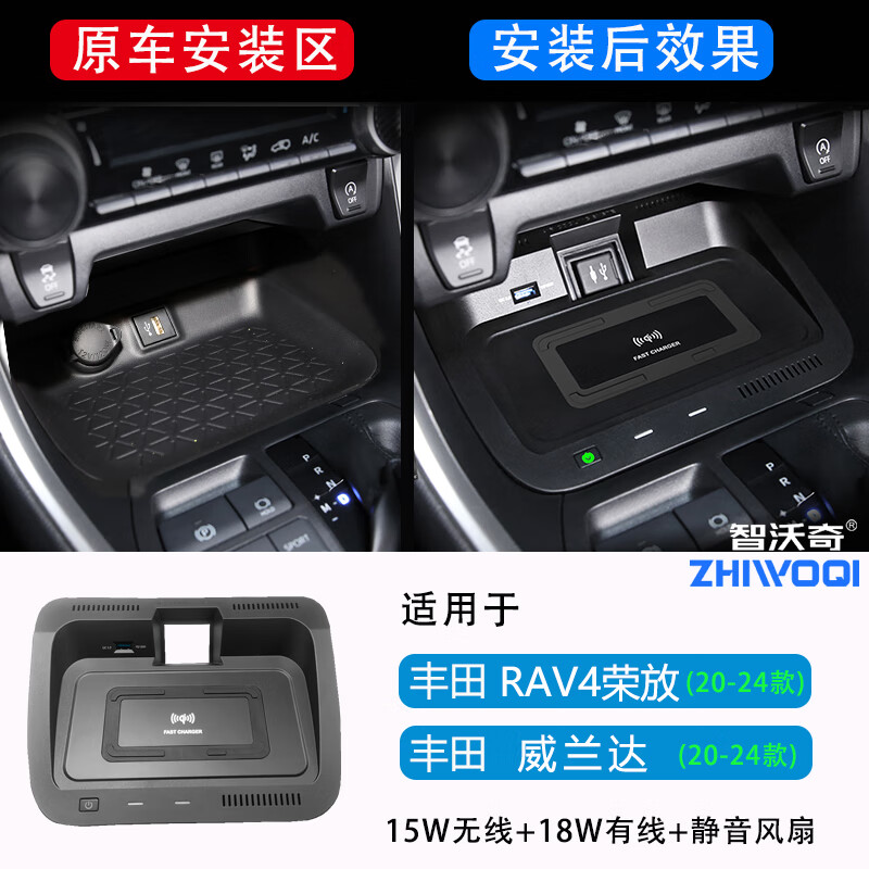 智沃奇丰田RAV4荣放威兰达车载无线充器原车厂改装内饰用品快充面板支架 适用RAV4荣放/威兰达（20-24款）