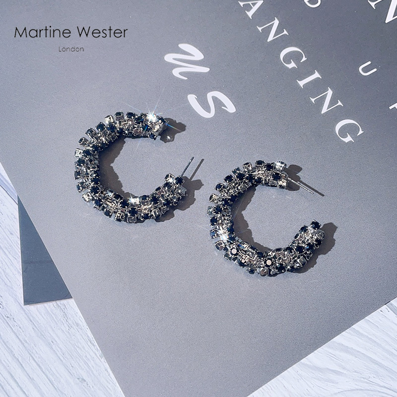 martine westerc形水晶大耳环女圆圈夸张黑色个性英国时尚饰品宴会
