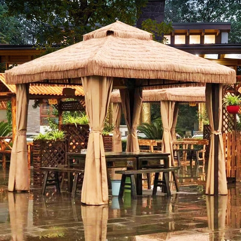 雨棚庭院别墅室外四脚凉亭农庄乐茅草棚伞毛草稻草帐篷 3×3米茅草亭