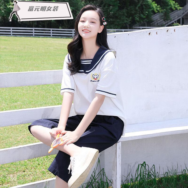 【适合夏天穿的】初中生夏季套装少女2021年新品海军领日系短裤jk服1