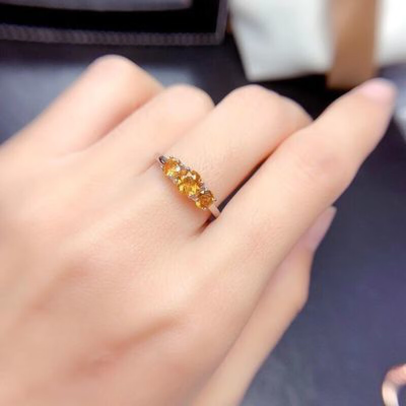 皇本天然黄水晶戒指旺夫女戒开口可调节小众设计指环S925银百搭款气质 天然黄水晶戒指旺夫女戒开口可调