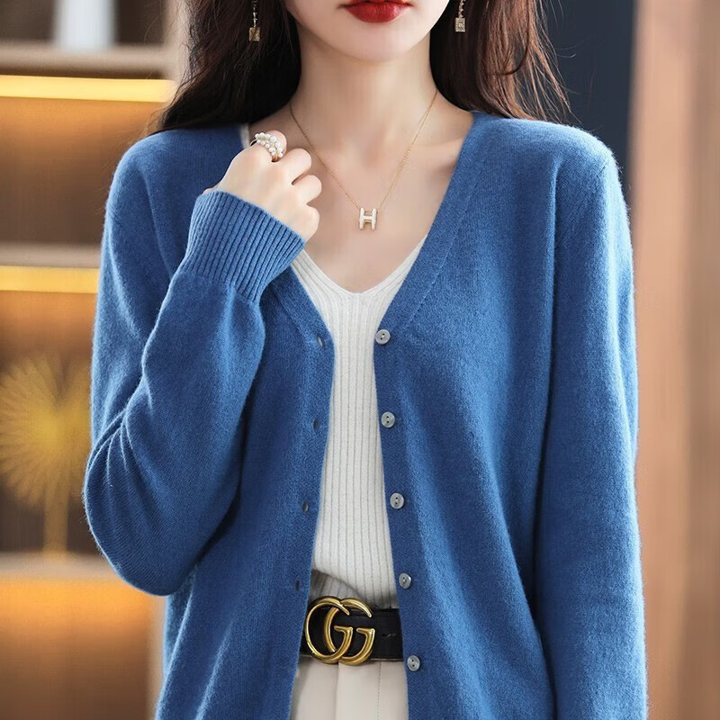 相伊恋人针织开衫女25年秋冬新款慵懒风宽松长袖百搭显瘦纯色V领上衣外套 米色 XL 码【110-120斤】