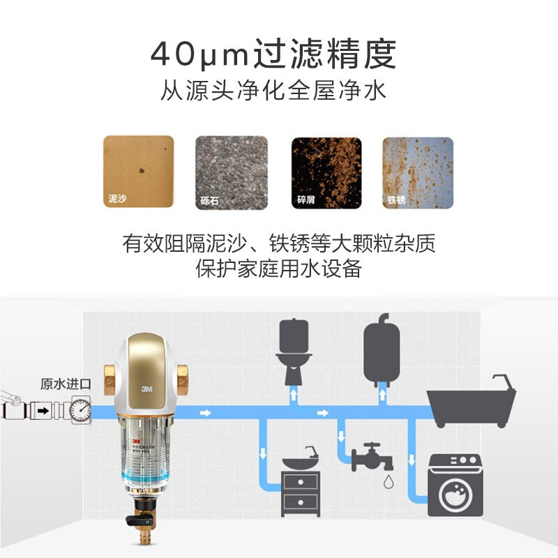 3M净水器家用 前置过滤器  自来水管全屋前置BFS3-40GL【德国进口无需换芯】