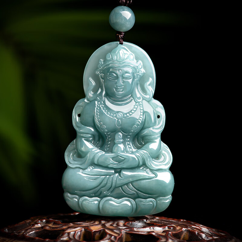 timeswind天然翡翠蓝水度母观音冰种玉石吊坠女款挂件 翡翠蓝水度母