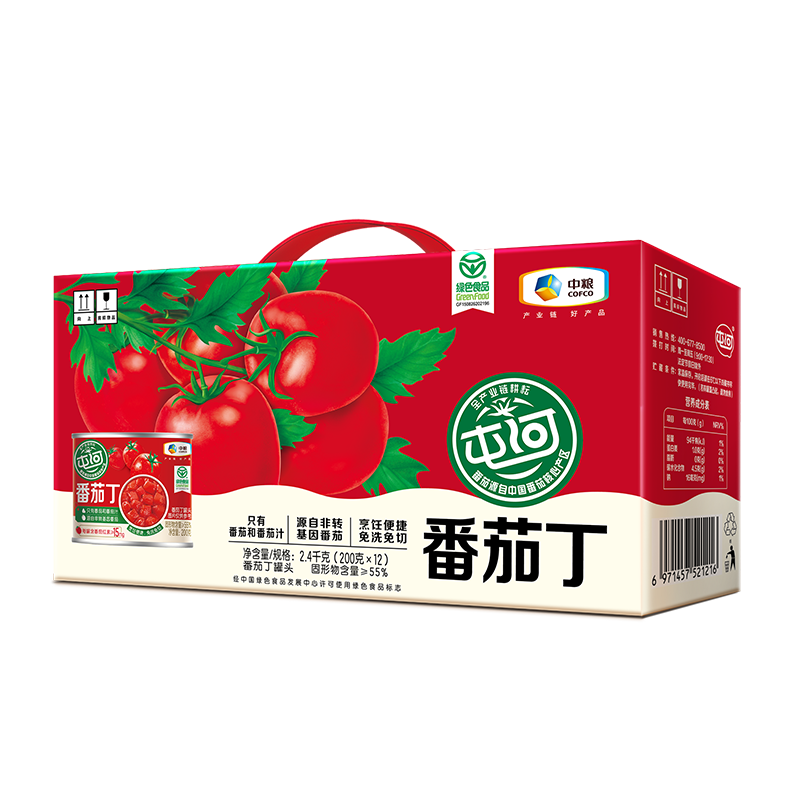 屯河 新疆内蒙番茄丁200g*12礼盒 0添加剂西红柿块番茄酱罐头24年新货