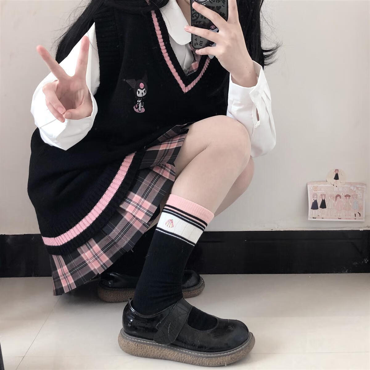 可爱学院风针织玉桂狗马甲背心学生宽松韩版三丽鸥毛衣 黑色马甲单件