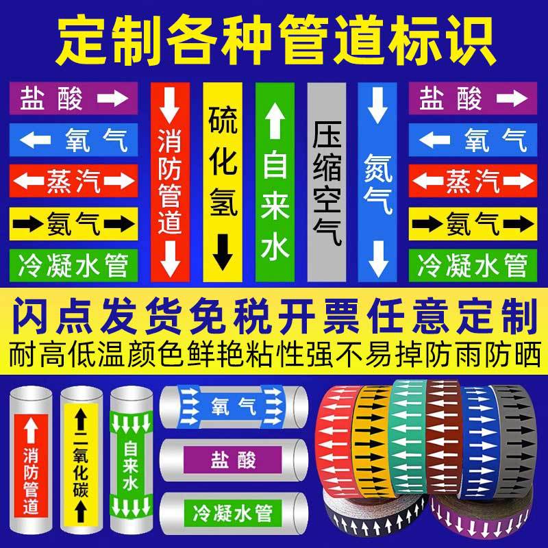 韩曼柯 反光膜管道标识贴纸标识牌介质管道标识流向箭头色环标签贴纸