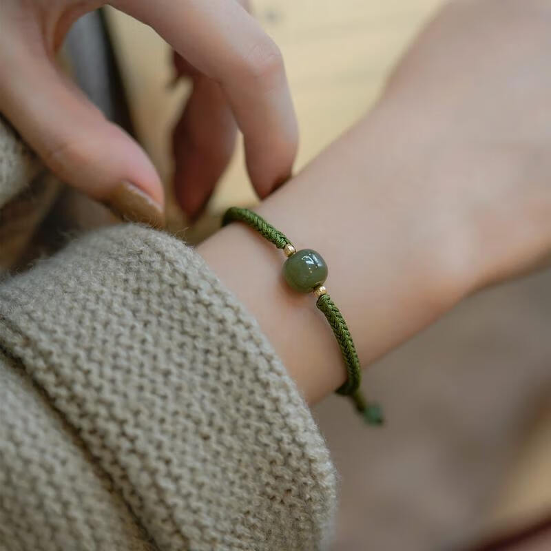 亲恒荟和田玉手链手绳单珠平安扣女可调节轻奢闺蜜手串编织绳感百搭