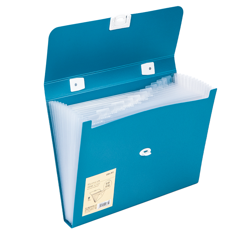 得力（deli）13格A4手提风琴包多层文件夹 乐素系列学生试卷收纳资料册 办公文件保护 小学初中高中 浅蓝72593