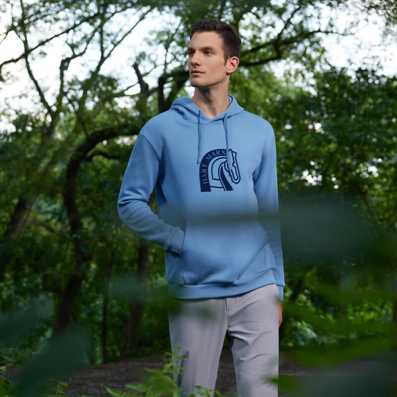 哈特马克斯珠地柔软弹力经典百搭男套头卫衣外套 冰川蓝 M (170)