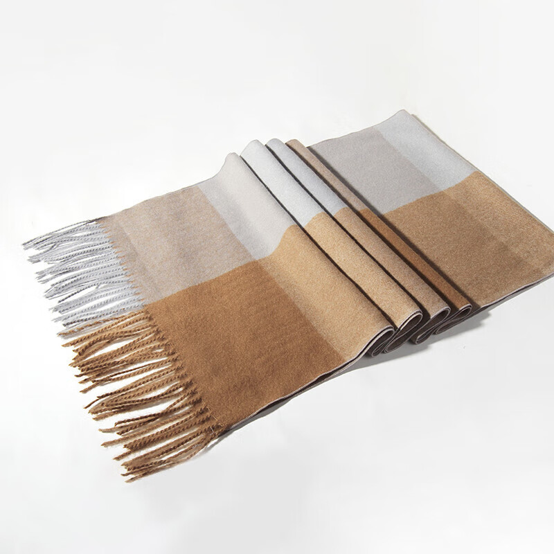 达芬奇密码 秋冬季保暖围巾女欧美风学生围脖情侣格子披肩 6# 浅灰咖色(205*35cm)