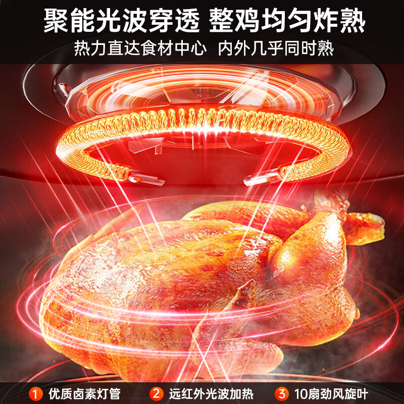 德国宝（German Pool）玻璃空气炸锅 光波速嫩烤 家用无油烟电炸锅 多功能炸烤 可视薯条机  大容量3-5人【全景料理】 家庭版