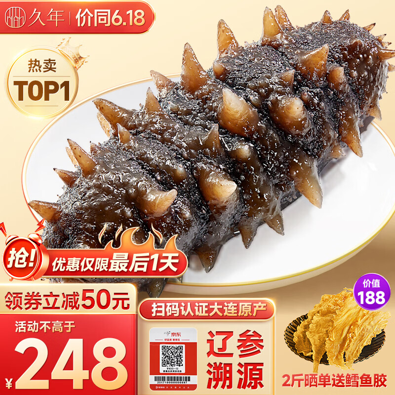 久年大连即食海参500g 9-12只 固形物超80% 鲜食辽刺参 生鲜盒装