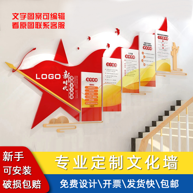 惠米楼梯党史党支部党建文化墙设计定制制作党员活动室布置装饰党务