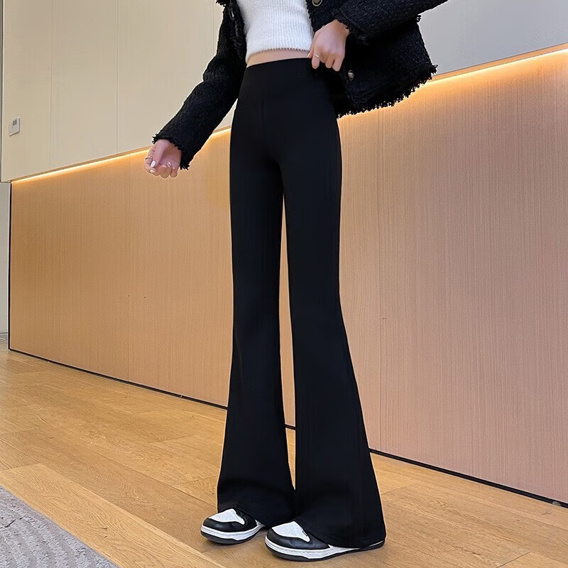 诗莉奥（SHILIAO）紧身修身显瘦显高健身瑜伽舞蹈鲨鱼皮打底外穿加长高个健美裤 黑色【喇叭四季薄款】 1条 L (105-130斤)